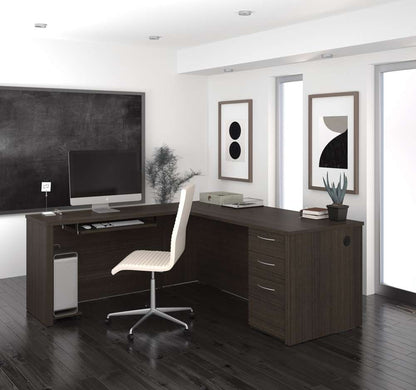 Bestar - Embassy 72W L-Shaped Desk with Pedestal in Dark Chocolate - 60892-79 veiw 3