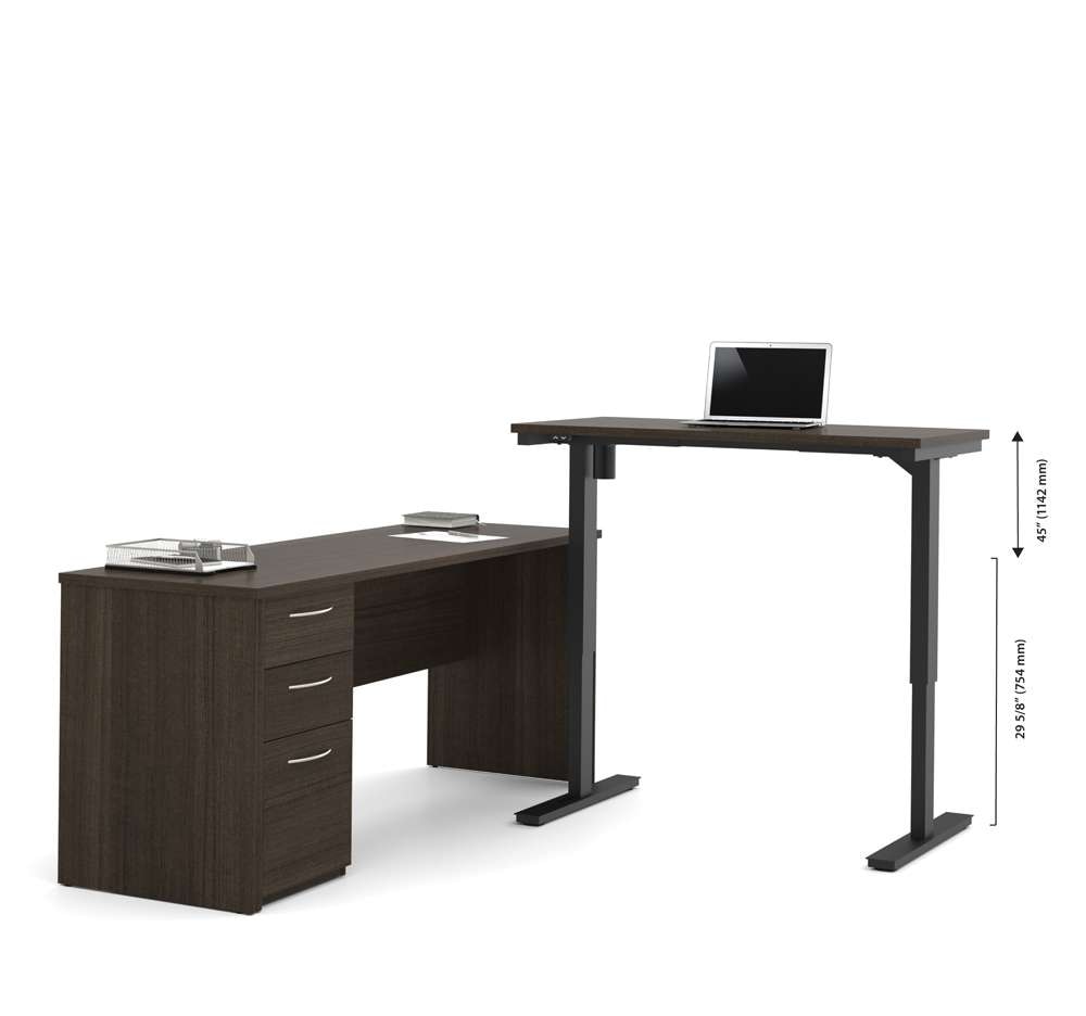 Bestar - Embassy 72W L-Shaped Standing Desk with Pedestal in Dark Chocolate - 60885-79 veiw 3