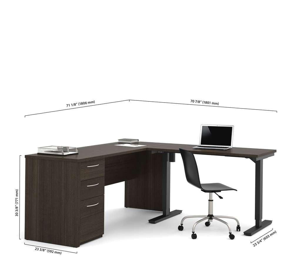 Bestar - Embassy 72W L-Shaped Standing Desk with Pedestal in Dark Chocolate - 60885-79 veiw 4