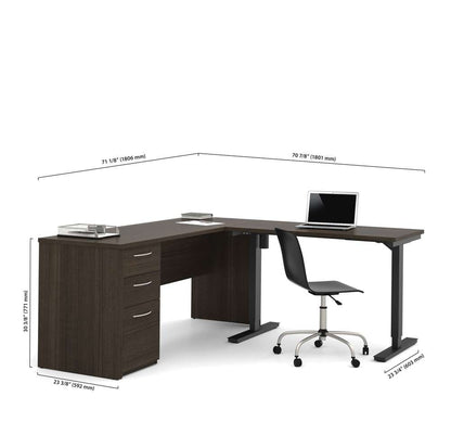 Bestar - Embassy 72W L-Shaped Standing Desk with Pedestal in Dark Chocolate - 60885-79 veiw 4
