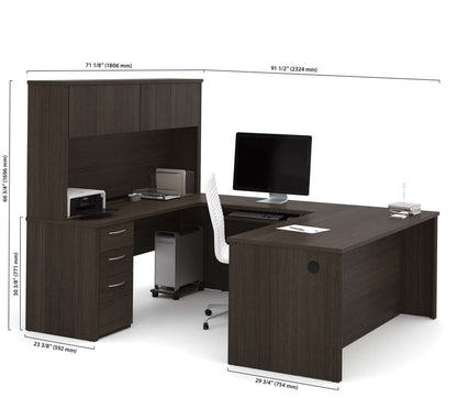 Bestar - Embassy 72W U-Shaped Executive Desk with Pedestal and Hutch in Dark Chocolate - 60897-79 veiw 3
