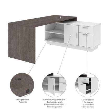 Bestar - Equinox 72W L-Shaped Desk in Bark Grey & White - 115420-000047 veiw 5