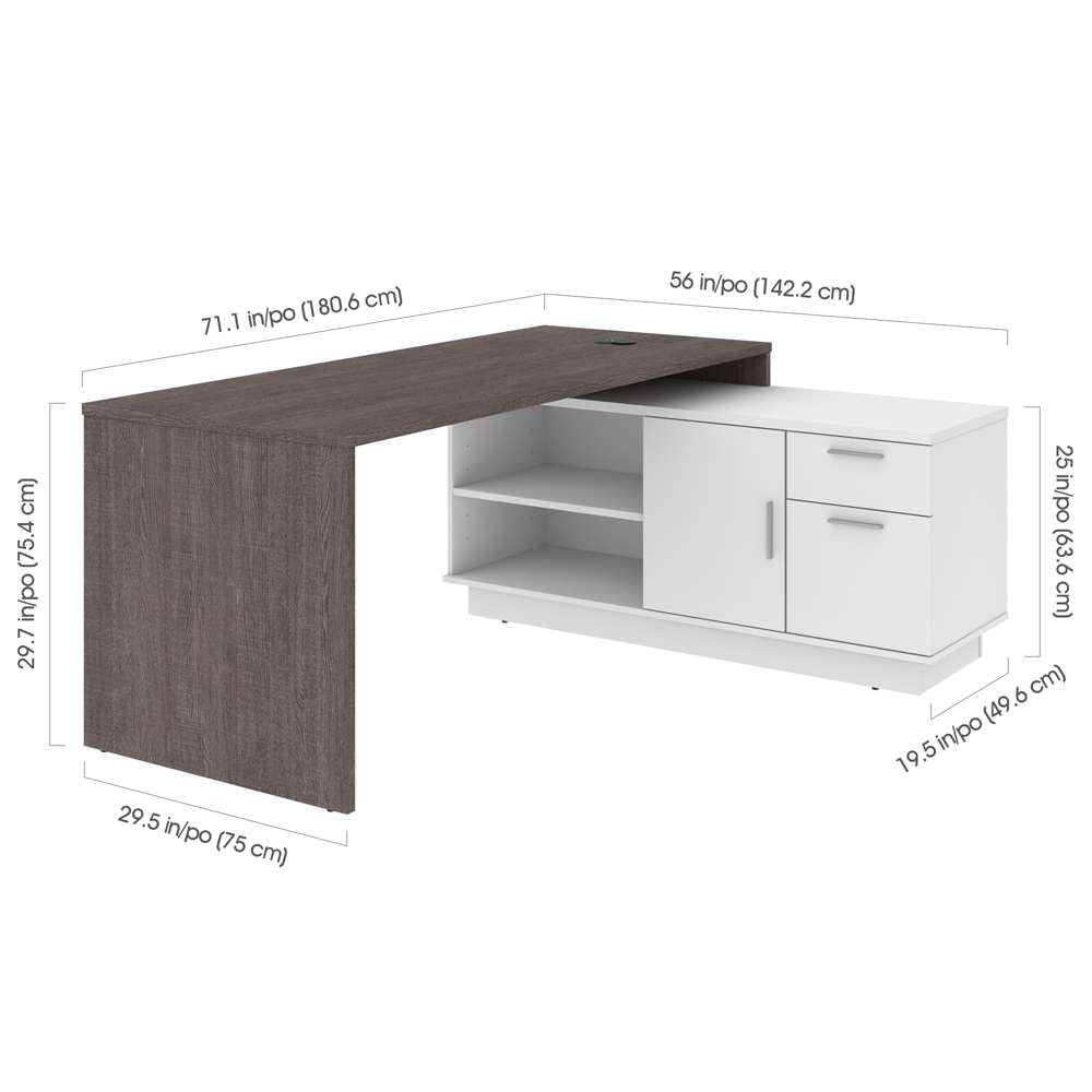 Bestar - Equinox 72W L-Shaped Desk in Bark Grey & White - 115420-000047 veiw 6