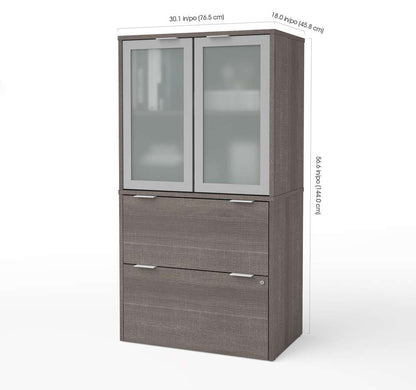Bestar - I3 Plus 31W Lateral File Cabinet with Frosted Glass Doors Hutch in Bark Grey - 160870-47 veiw 3