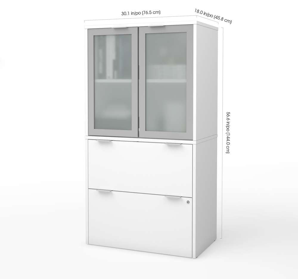 Bestar - I3 Plus 31W Lateral File Cabinet with Frosted Glass Doors Hutch in White - 160870-17 veiw 3