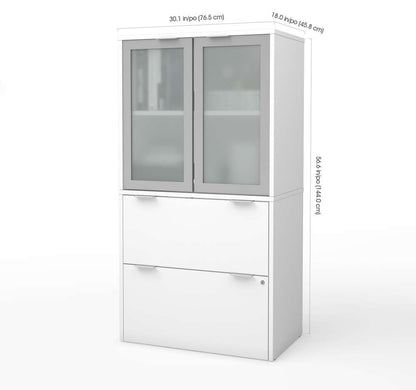 Bestar - I3 Plus 31W Lateral File Cabinet with Frosted Glass Doors Hutch in White - 160870-17 veiw 3