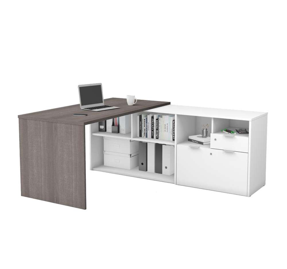 Bestar - I3 Plus 72W L-Shaped Desk in Bark Grey & White - 160850-4717 veiw 1