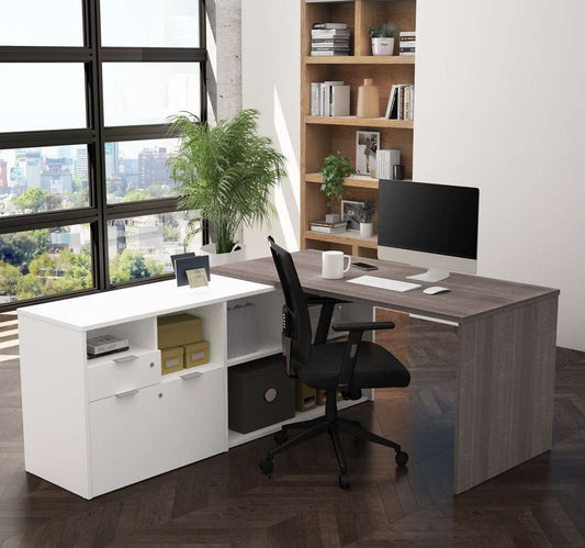 Bestar - I3 Plus 72W L-Shaped Desk in Bark Grey & White - 160850-4717 veiw 2