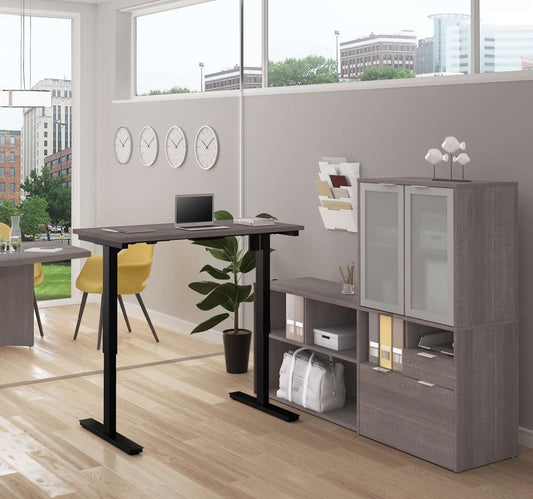 Bestar - I3 Plus 72W L-Shaped Standing Desk and Hutch with Frosted Glass Doors in Bark Grey - 160886-47 veiw 2
