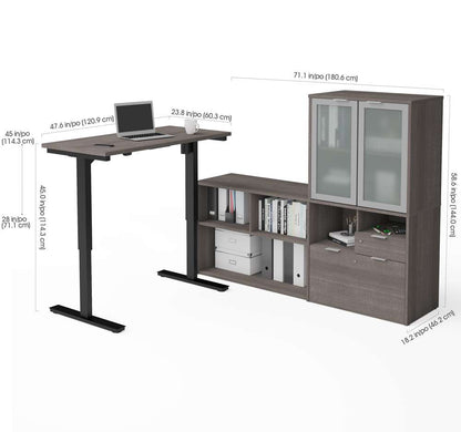 Bestar - I3 Plus 72W L-Shaped Standing Desk and Hutch with Frosted Glass Doors in Bark Grey - 160886-47 veiw 3