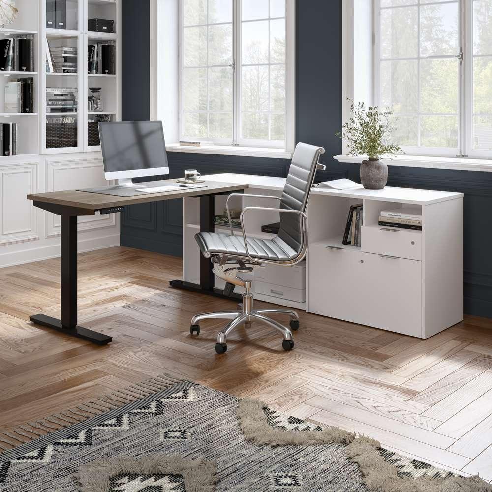 Bestar - I3 Plus 72W L-Shaped Standing Desk in Bark Grey & White - 160885-4717 veiw 7