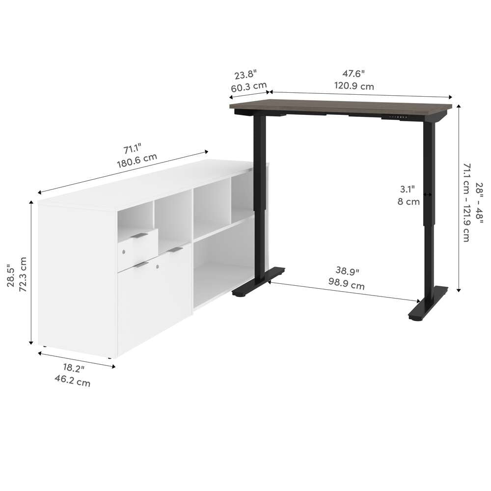 Bestar - I3 Plus 72W L-Shaped Standing Desk in Bark Grey & White - 160885-4717 veiw 11