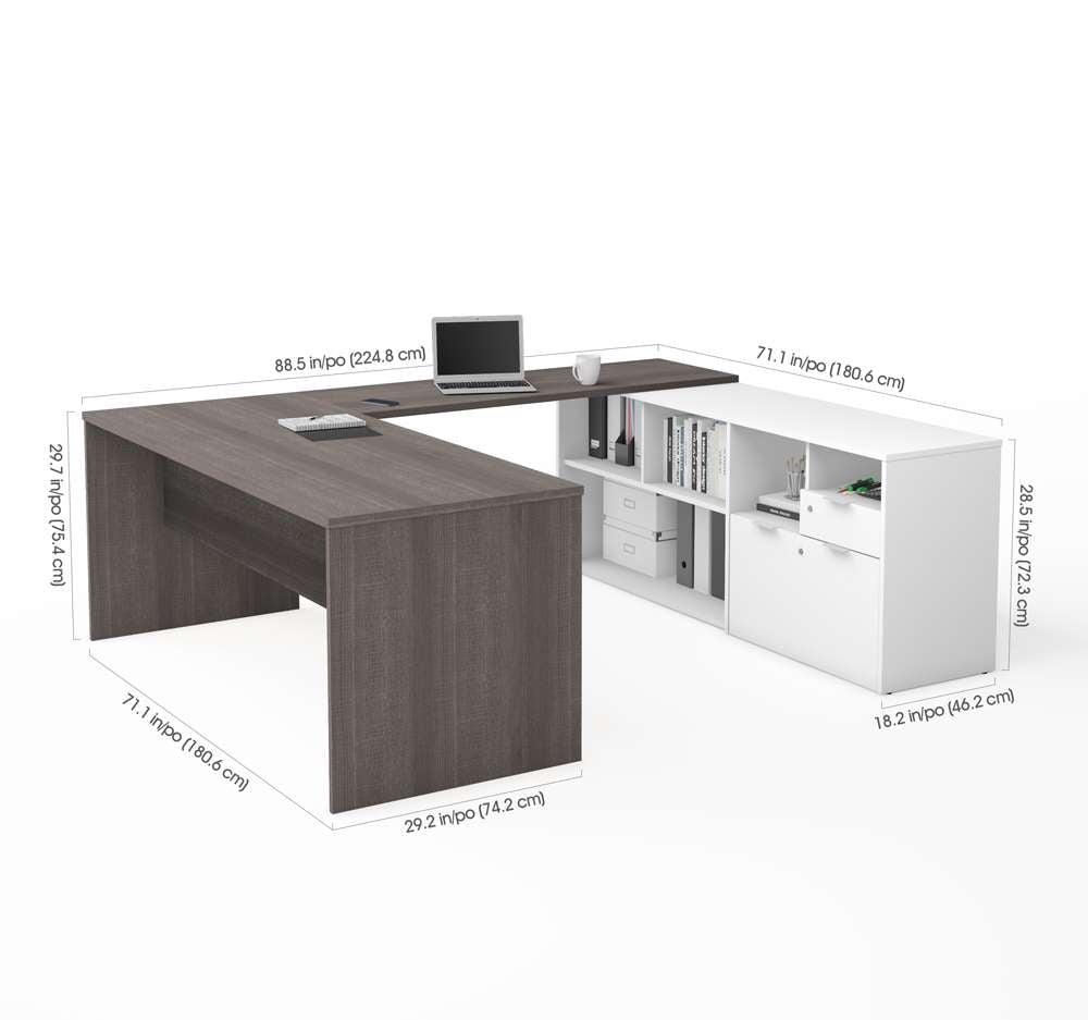 Bestar - I3 Plus 72W U-Shaped Executive Desk in Bark Grey & White - 160860-4717 veiw 3