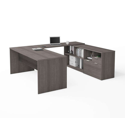 Bestar - I3 Plus 72W U-Shaped Executive Desk in Bark Grey - 160860-47 veiw 1