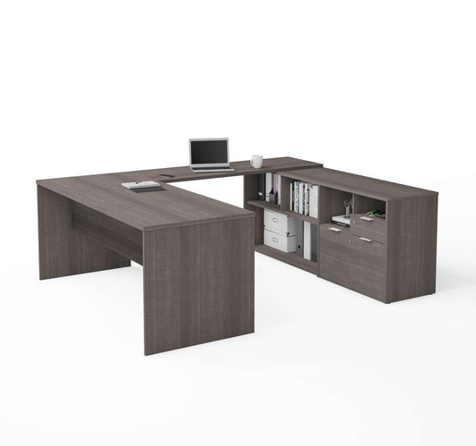 Bestar - I3 Plus 72W U-Shaped Executive Desk in Bark Grey - 160860-47 veiw 1