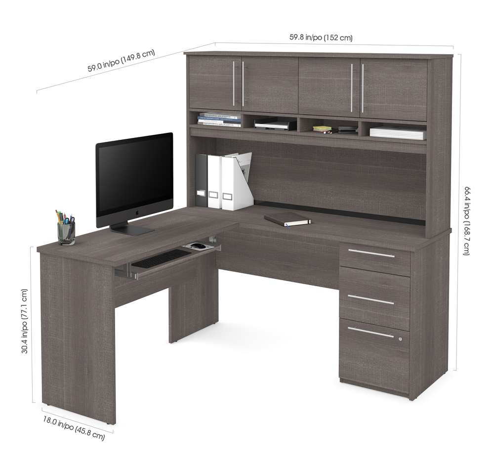 Bestar - Innova 59W 60W L-Shaped Desk with Hutch in Bark Grey - 92421-47 veiw 4