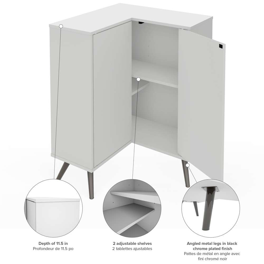 Bestar - Krom 27W Corner Storage Cabinet with Metal Legs in White - 17162-1117 veiw 4