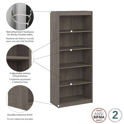 Bestar - Logan 30W 5 Shelf Bookcase in Silver Maple - 146700-000142 veiw 6