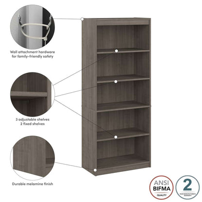 Bestar - Logan 30W 5 Shelf Bookcase in Silver Maple - 146700-000142 veiw 7