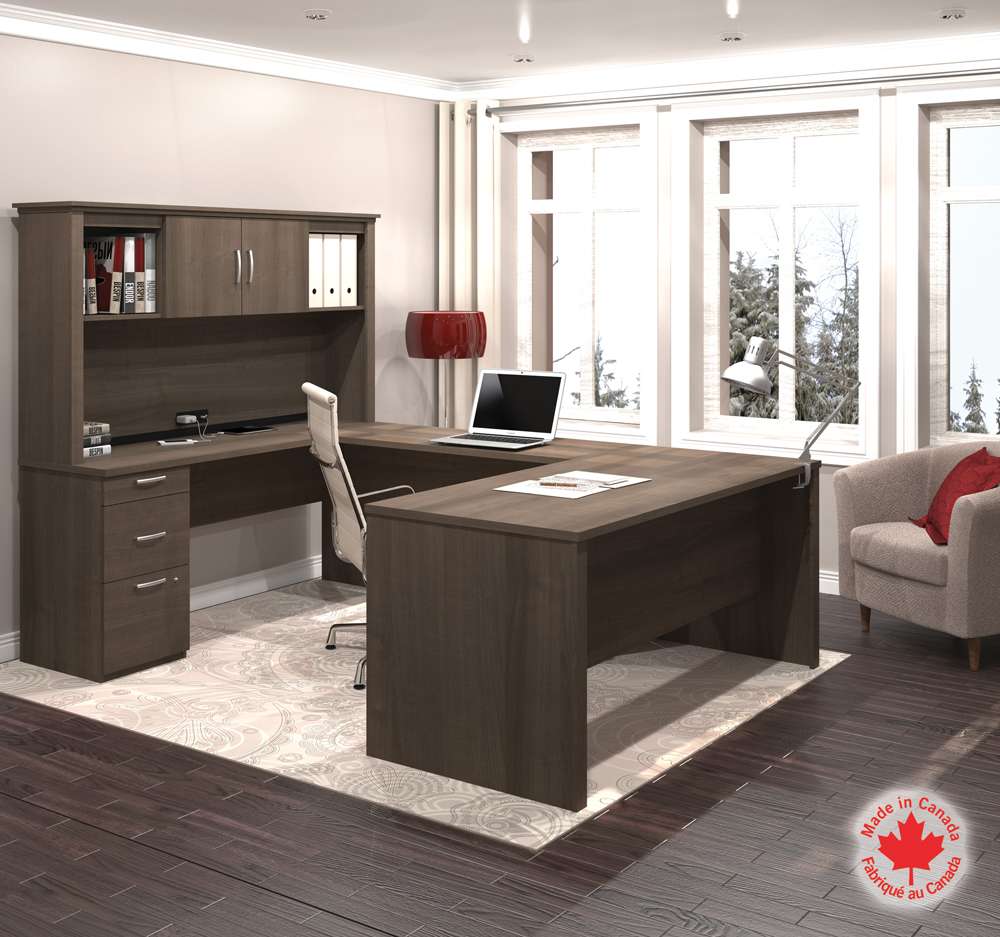 Bestar - Logan 66W U Or L-Shaped Executive Office Desk with Pedestal and Hutch in Antigua - 46410-52 veiw 7