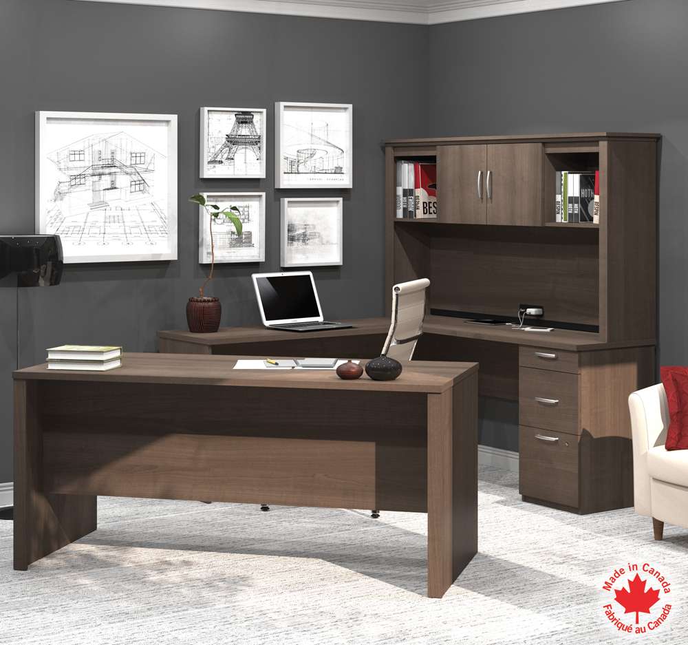 Bestar - Logan 66W U Or L-Shaped Executive Office Desk with Pedestal and Hutch in Antigua - 46410-52 veiw 8