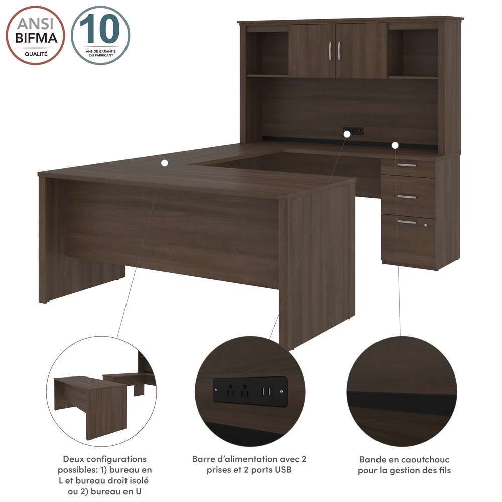 Bestar - Logan 66W U Or L-Shaped Executive Office Desk with Pedestal and Hutch in Antigua - 46410-52 veiw 9