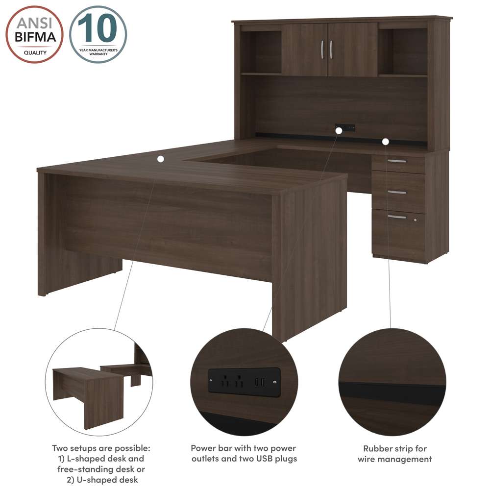 Bestar - Logan 66W U Or L-Shaped Executive Office Desk with Pedestal and Hutch in Antigua - 46410-52 veiw 10