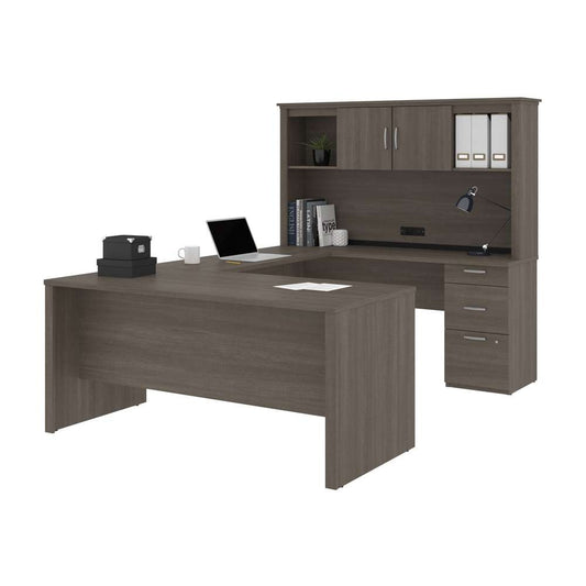 Bestar - Logan 66W U Or L-Shaped Executive Office Desk with Pedestal and Hutch in Bark Grey - 46410-47 veiw 2
