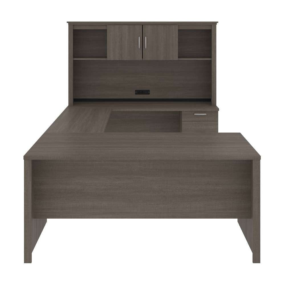 Bestar - Logan 66W U Or L-Shaped Executive Office Desk with Pedestal and Hutch in Bark Grey - 46410-47 veiw 3