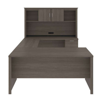 Bestar - Logan 66W U Or L-Shaped Executive Office Desk with Pedestal and Hutch in Bark Grey - 46410-47 veiw 3