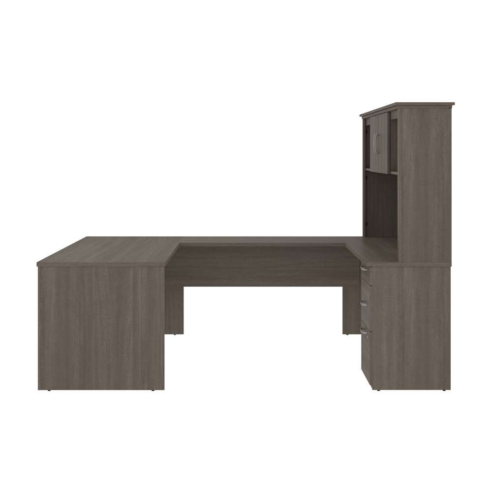 Bestar - Logan 66W U Or L-Shaped Executive Office Desk with Pedestal and Hutch in Bark Grey - 46410-47 veiw 4