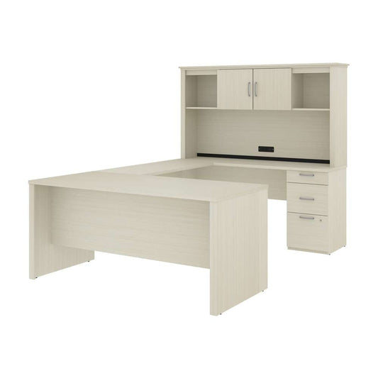 Bestar - Logan 66W U Or L-Shaped Executive Office Desk with Pedestal and Hutch in White Chocolate - 46410-31 veiw 1