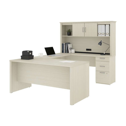 Bestar - Logan 66W U Or L-Shaped Executive Office Desk with Pedestal and Hutch in White Chocolate - 46410-31 veiw 2