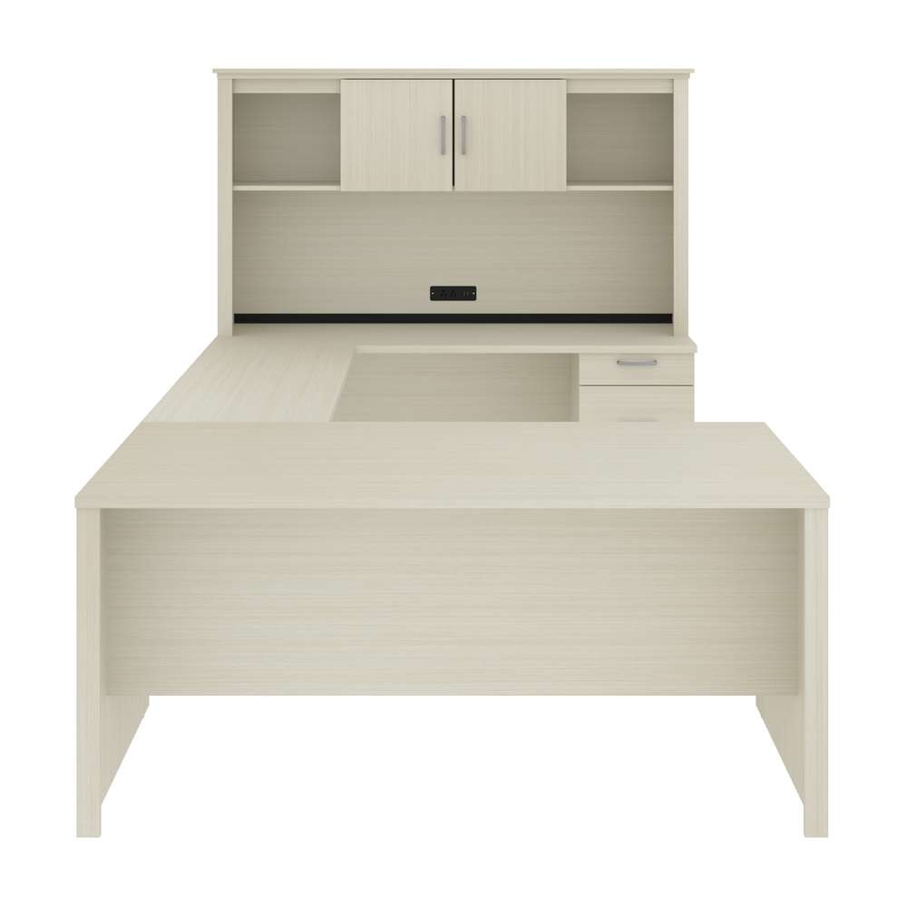 Bestar - Logan 66W U Or L-Shaped Executive Office Desk with Pedestal and Hutch in White Chocolate - 46410-31 veiw 3