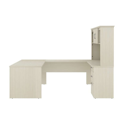 Bestar - Logan 66W U Or L-Shaped Executive Office Desk with Pedestal and Hutch in White Chocolate - 46410-31 veiw 4