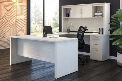 Bestar - Logan 66W U Or L-Shaped Executive Office Desk with Pedestal and Hutch in White Chocolate - 46410-31 veiw 7