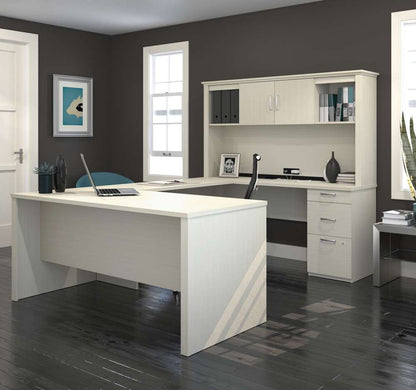 Bestar - Logan 66W U Or L-Shaped Executive Office Desk with Pedestal and Hutch in White Chocolate - 46410-31 veiw 8