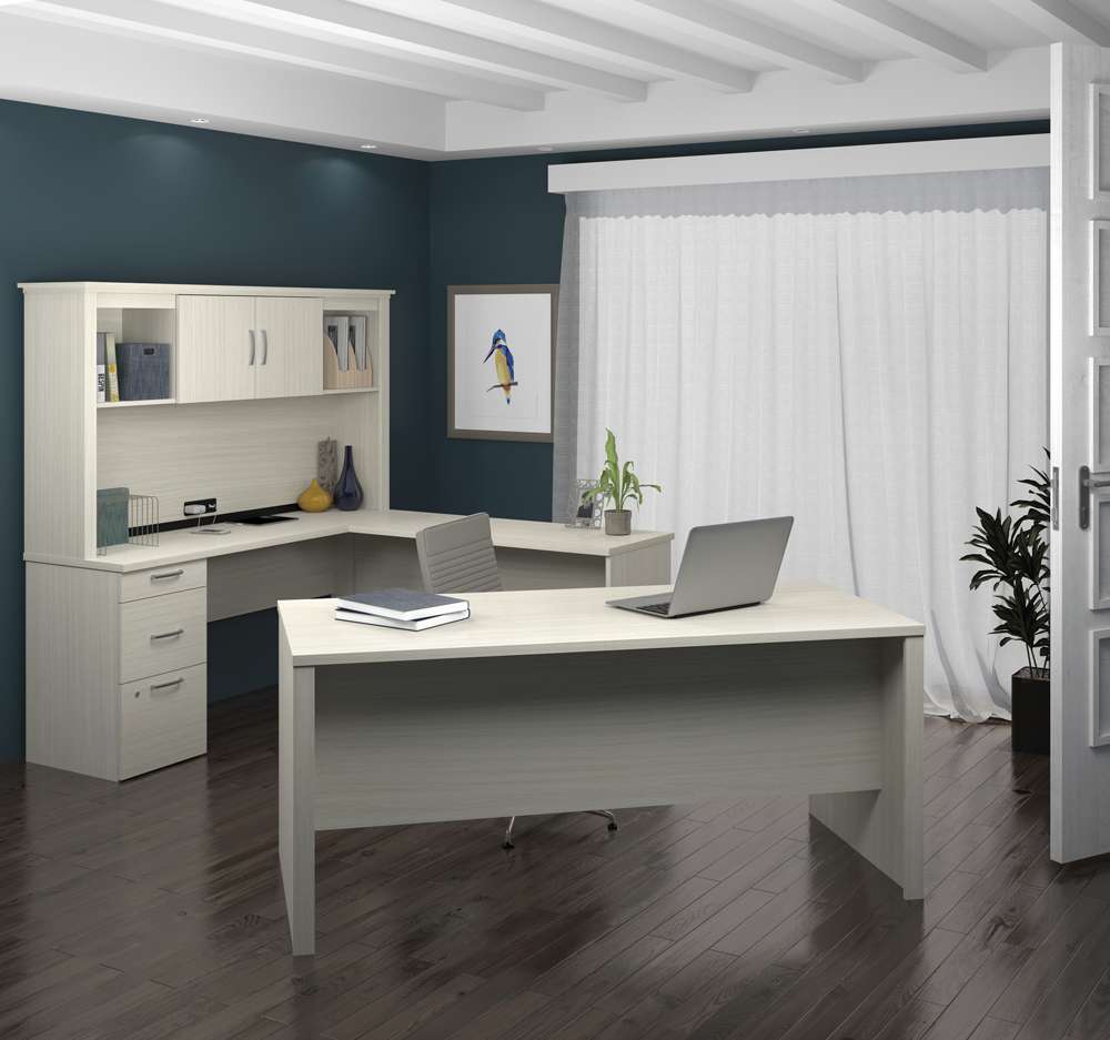 Bestar - Logan 66W U Or L-Shaped Executive Office Desk with Pedestal and Hutch in White Chocolate - 46410-31 veiw 9