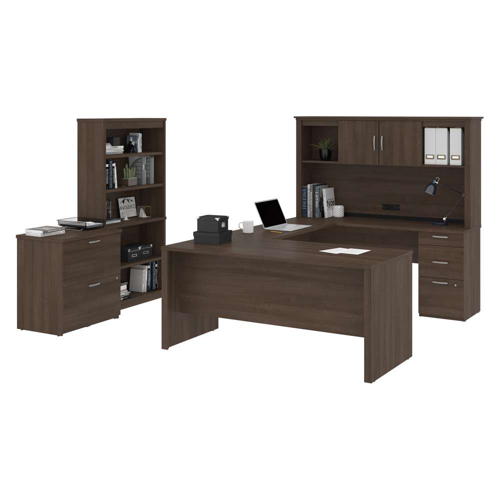 Bestar - Logan 66W U-Shaped Desk with Hutch, Lateral File Cabinet, and Bookcase in Antigua - 46851-52 veiw 2