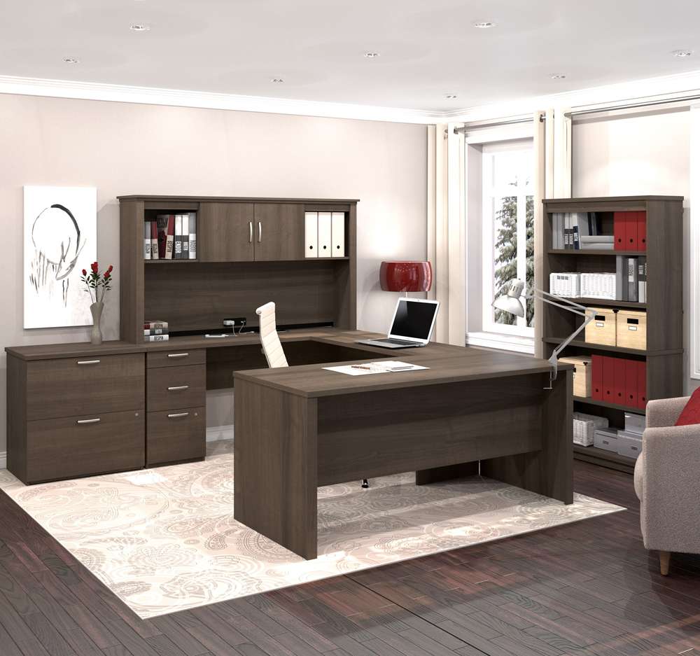 Bestar - Logan 66W U-Shaped Desk with Hutch, Lateral File Cabinet, and Bookcase in Antigua - 46851-52 veiw 3
