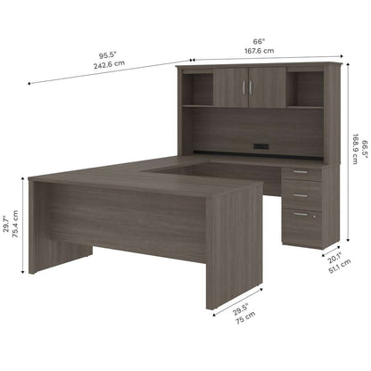 Bestar - Logan 66W U-Shaped Desk with Hutch, Lateral File Cabinet, and Bookcase in Bark Grey - 46851-47 veiw 4