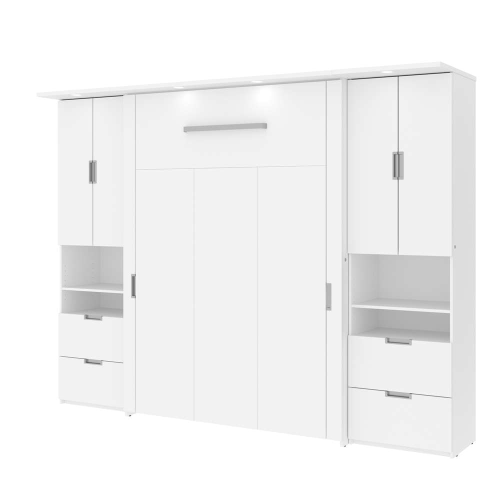 Bestar - Lumina 106W Full Murphy Bed and 2 Shelving Units with Drawers (107W) in White - 85899-17 veiw 1