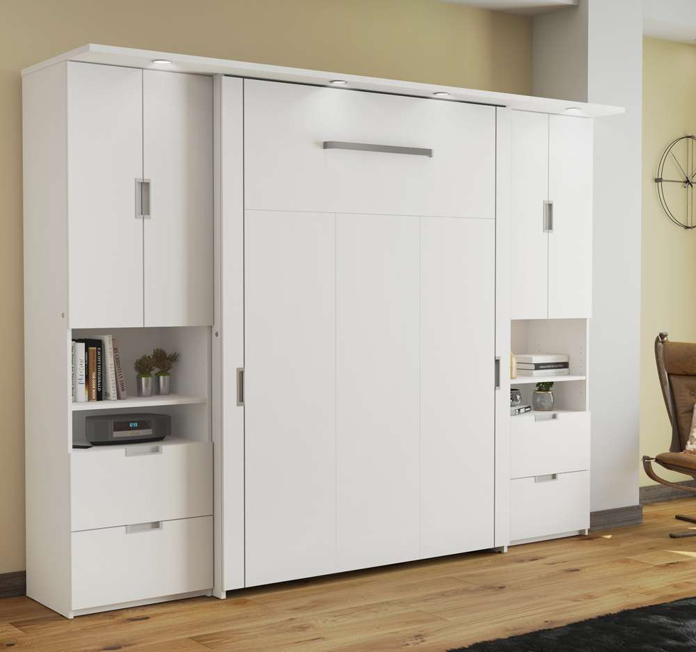 Bestar - Lumina 106W Full Murphy Bed and 2 Shelving Units with Drawers (107W) in White - 85899-17 veiw 4