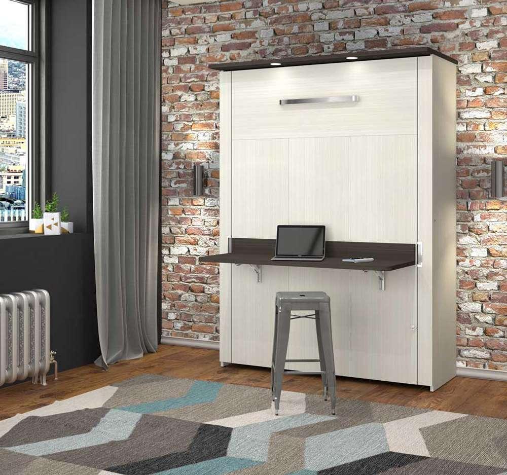 Bestar - Lumina 60W 59W Full Murphy Bed with Desk in White Chocolate - 85183-31 veiw 4