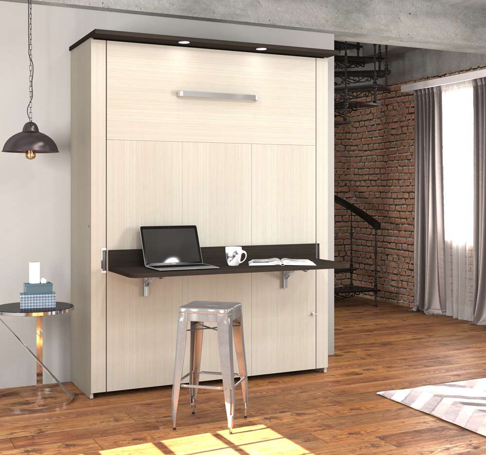 Bestar - Lumina 66W Queen Murphy Bed with Desk in White Chocolate - 85184-31 veiw 4