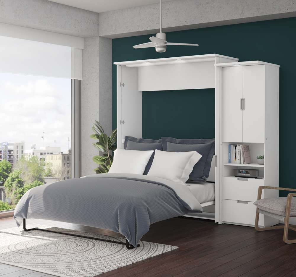 Bestar - Lumina 89W Queen Murphy Bed with Storage Cabinet (90W) in White - 85888-17 veiw 4