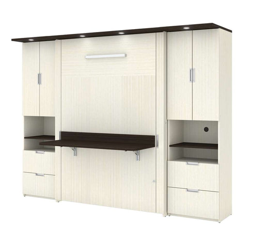 Bestar - Lumina Full Murphy Bed with Desk and 2 Storage Cabinets (107W) in White Chocolate - 85893-31 veiw 1