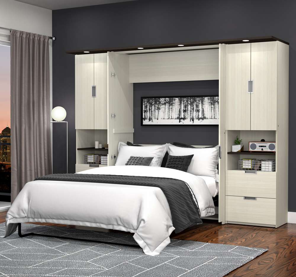 Bestar - Lumina Full Murphy Bed with Desk and 2 Storage Cabinets (107W) in White Chocolate - 85893-31 veiw 3