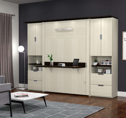 Bestar - Lumina Full Murphy Bed with Desk and 2 Storage Cabinets (107W) in White Chocolate - 85893-31 veiw 4