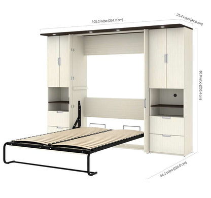 Bestar - Lumina Full Murphy Bed with Desk and 2 Storage Cabinets (107W) in White Chocolate - 85893-31 veiw 5